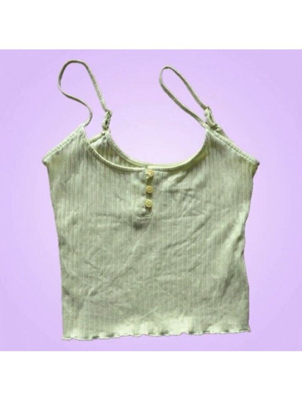 American Eagle Lime Green Ribbed Henley Cami Top Lettuce Hem Crop